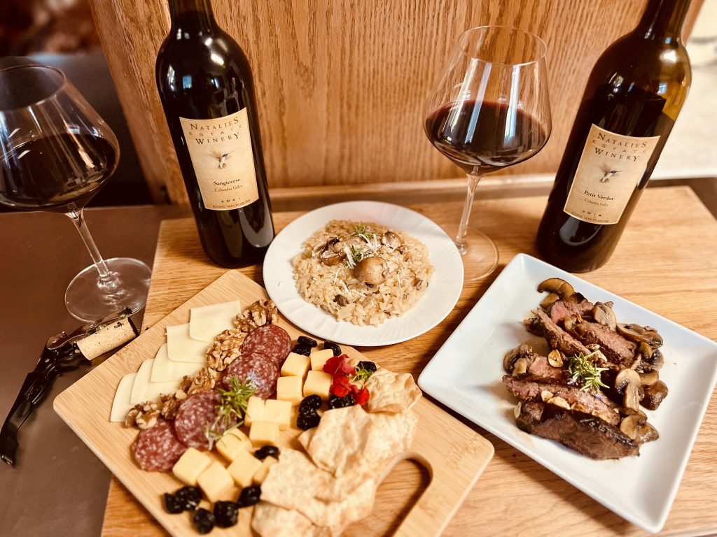 Charcuterie plates with Petit Verdot and Sangioveses wine bottles